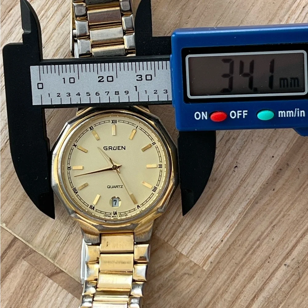 Gruen Vintage Men’s Watch Gold-Tone Dial Bracelet Hands Markers Date Window